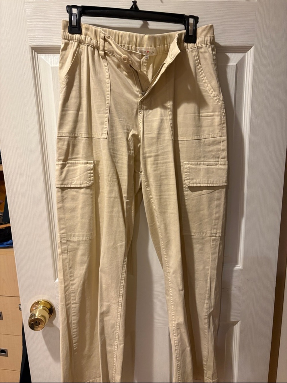 Ultra Flirt Cream Cargo Pants with Elastic Waistband